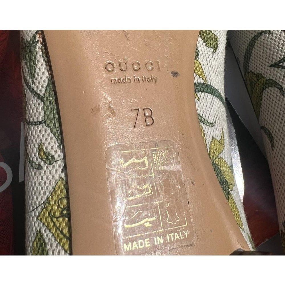 GUCCI Cream Floral Print Horsebit & Bamboo Accent Ballet Flats Size 7 - Picture 10 of 10